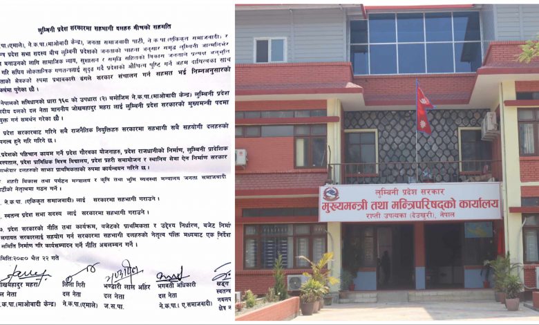 लुम्बिनीमा नयाँ मन्त्रिपरिषद् गठनको तयारी, बहुमत सदस्यको हस्ताक्षरसहित दावी पेश गरिंदै लुम्बिनीमा नयाँ मन्त्रिपरिषद् गठनको तयारी, बहुमत सदस्यको हस्ताक्षरसहित दावी पेश गरिंदै