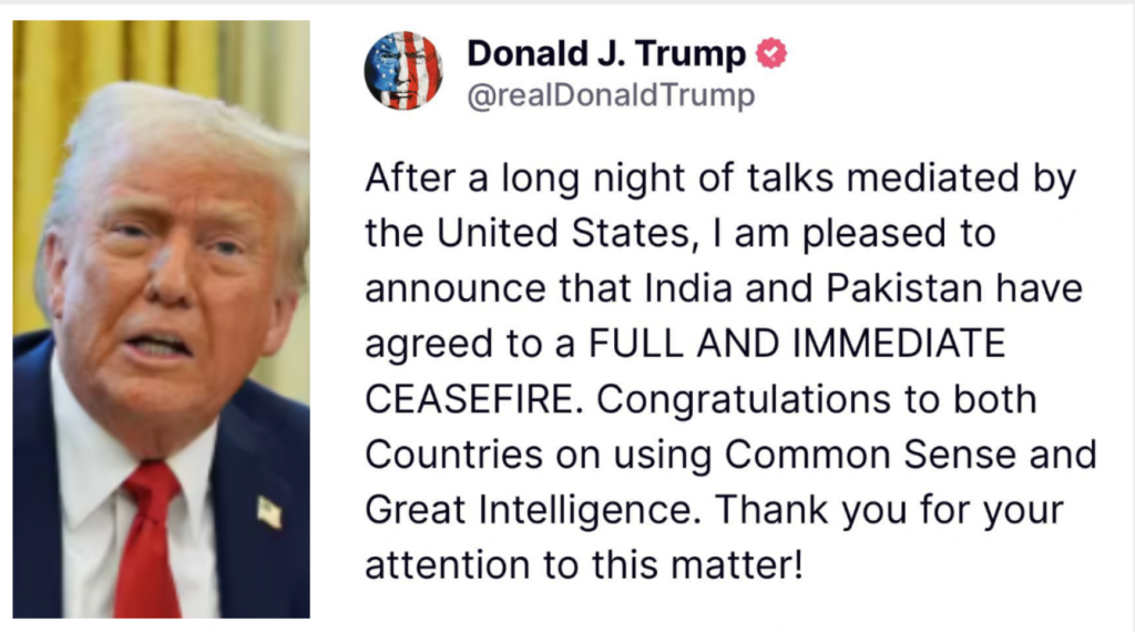 अमेरिकाको पहलपछि भारत–पाकिस्तानबीच युद्धविराम अमेरिकाको पहलपछि भारत–पाकिस्तानबीच युद्धविराम