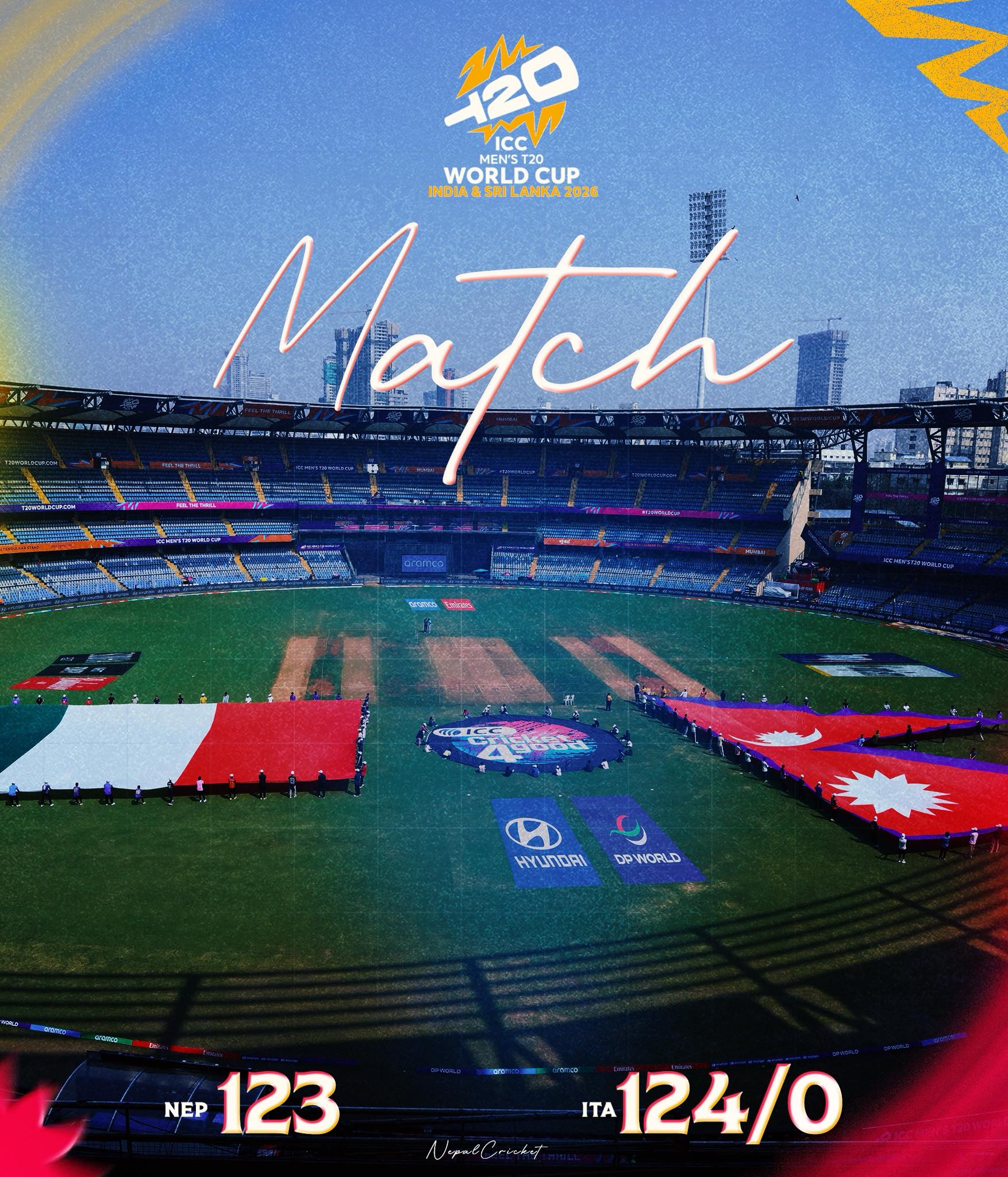 टी–२० विश्वकपमा इटालीसँग नेपाल १० विकेटले पराजित