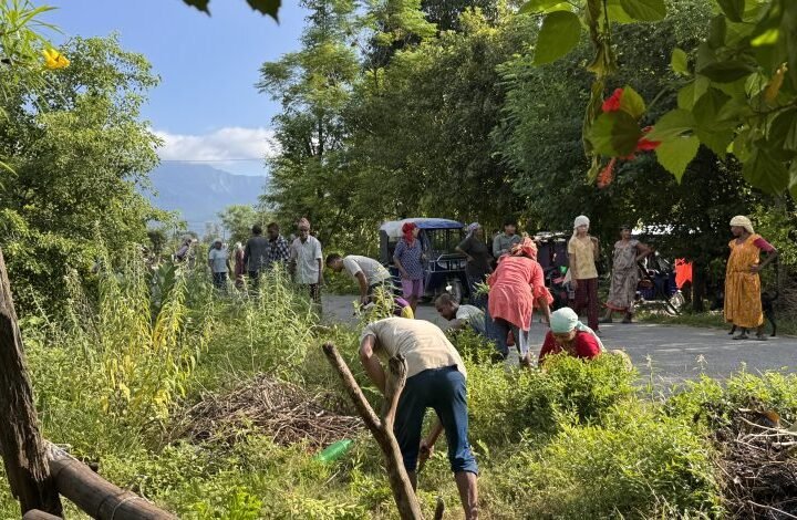 आफ्नो गाउँ सफा गर्न आफैँ जुटे युवा